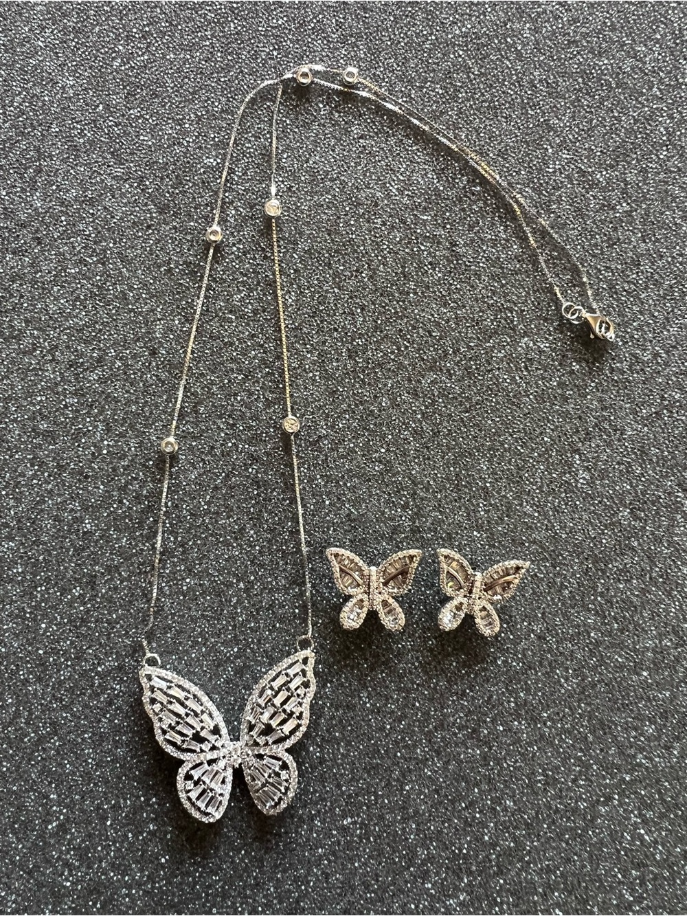 Sterling CZ Butterfly Pendant & Earrings Set New